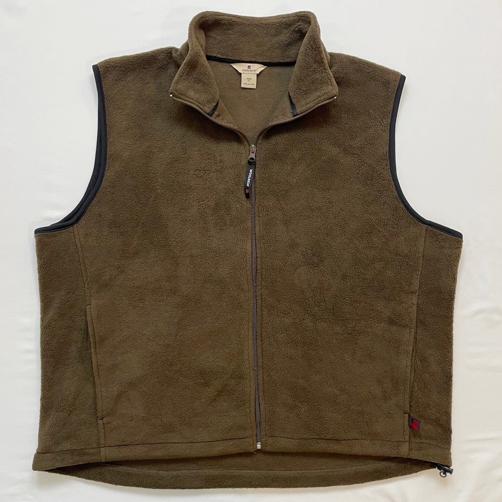 Vintage Woolrich Men's Wood Brown Fleece 18018 Full Zip Vest Size XL Pockets